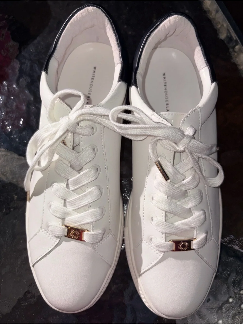 White House Black Market White Leather Sneakers with Black Heel Tab